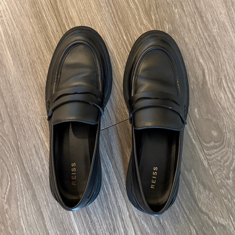 Reiss Black Leather Penny Loafers